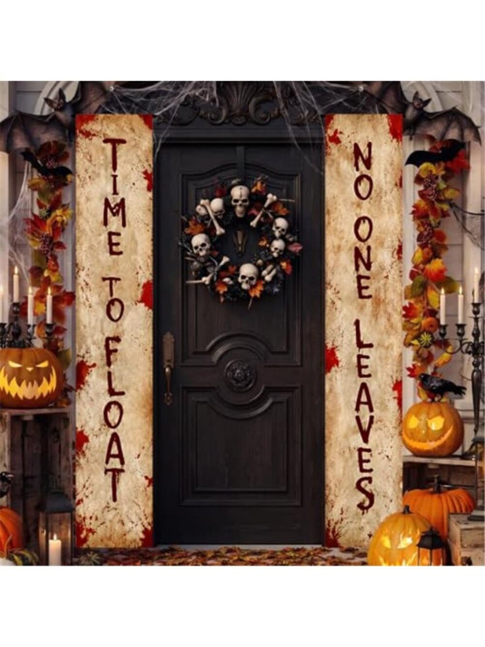 2 PCS Halloween Bloody Porch Banner Decorations Bloody Time to Float No One
